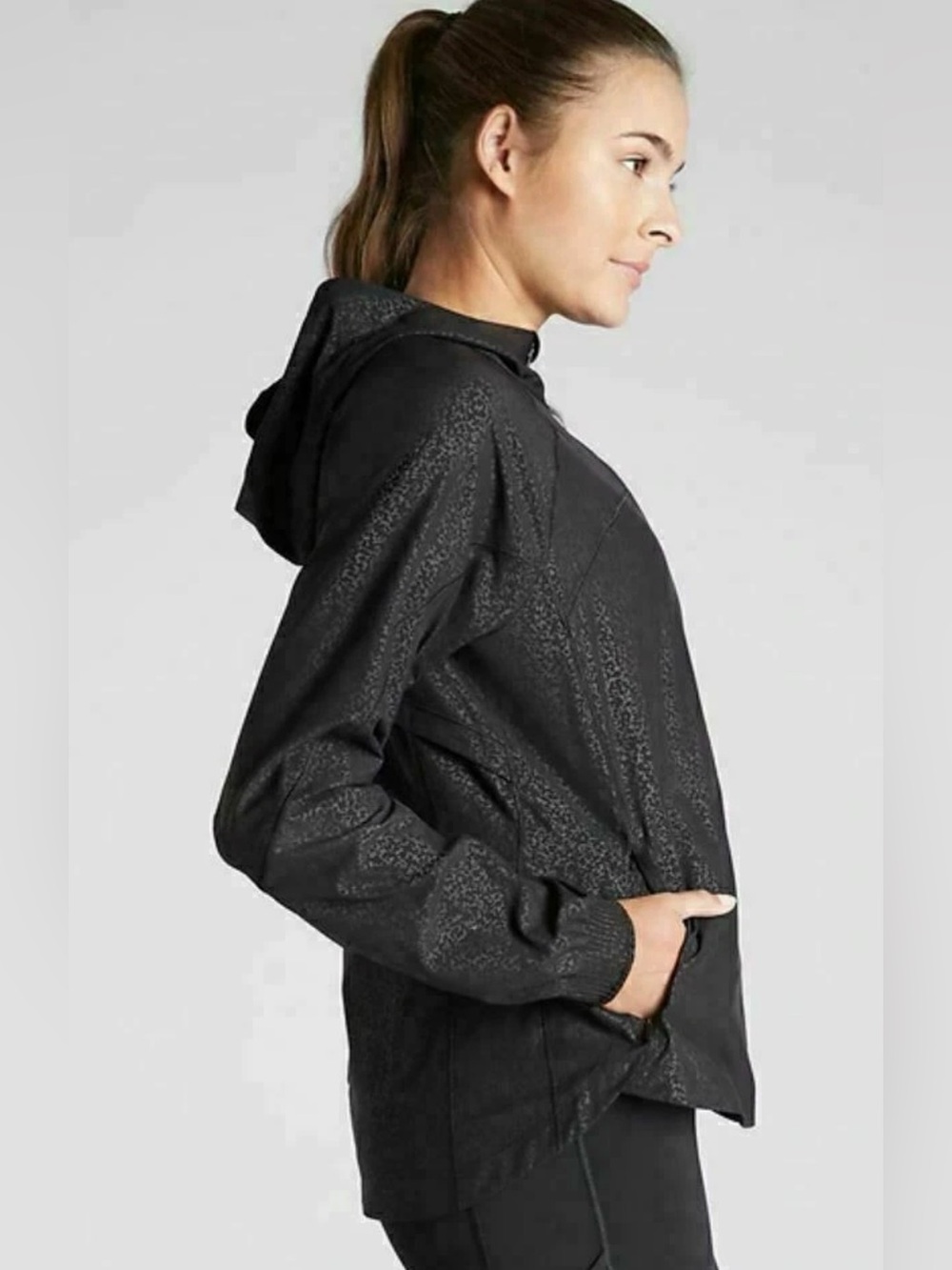 ATHLETA Running Free Printed Jacket Black Cosmos Hooded Running XL - Picture 4 of 15